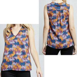 ModCloth XXS Sleeveless Blouse V-Neck Lions Tigers